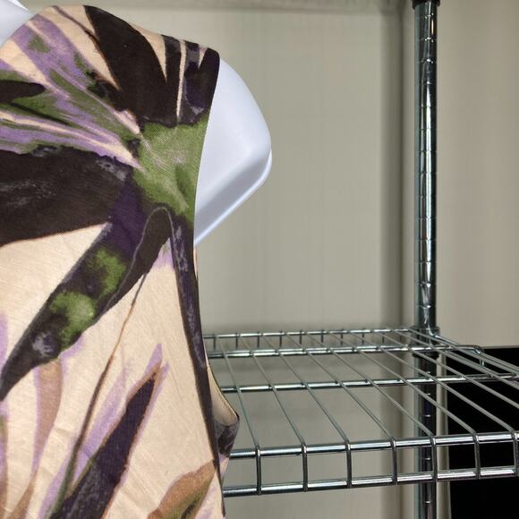 Banana Republic Palm Frond Print Linen Dress Size 6 White Lotus Vibes Preppy - Picture 5 of 13